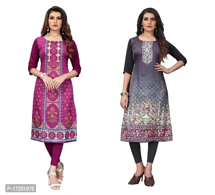 Reliable Crepe Printed Straight Kurta For Women- Pack Of 2-thumb0