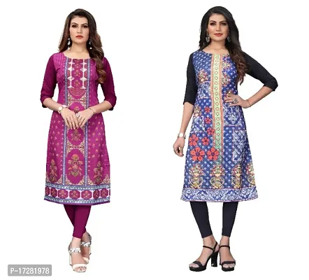 Reliable Crepe Printed Straight Kurta For Women- Pack Of 2-thumb0