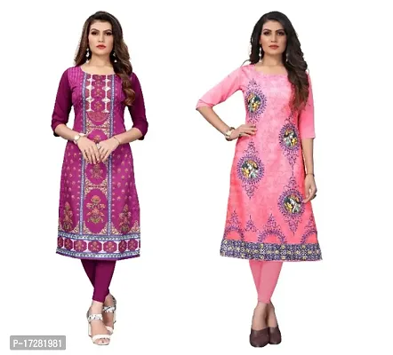 Reliable Crepe Printed Straight Kurta For Women- Pack Of 2