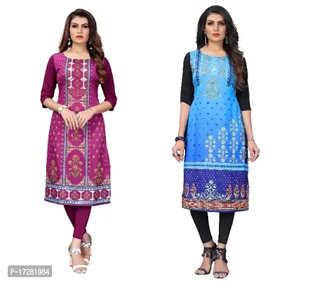 Reliable Crepe Printed Straight Kurta For Women- Pack Of 2-thumb0