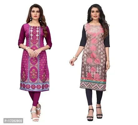 Reliable Crepe Printed Straight Kurta For Women- Pack Of 2-thumb0