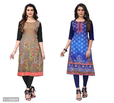 Reliable Crepe Printed Straight Kurta For Women- Pack Of 2