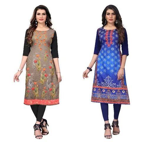 Reliable Crepe Straight Kurta For Women- Pack Of 2