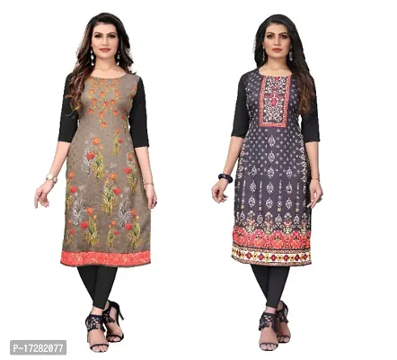 Reliable Crepe Printed Straight Kurta For Women- Pack Of 2