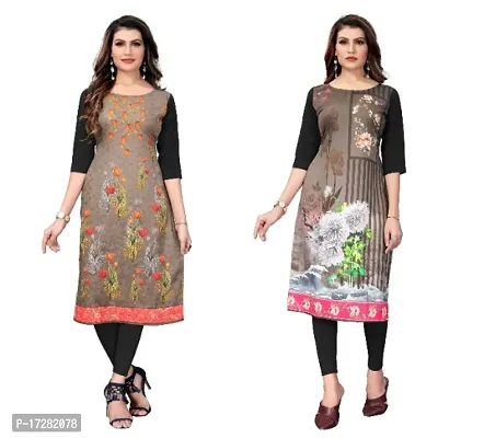 Reliable Crepe Printed Straight Kurta For Women- Pack Of 2