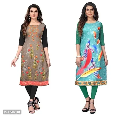 Reliable Crepe Printed Straight Kurta For Women- Pack Of 2-thumb0