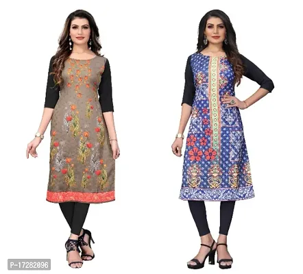 Reliable Crepe Printed Straight Kurta For Women- Pack Of 2-thumb0