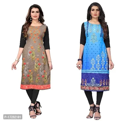 Reliable Crepe Printed Straight Kurta For Women- Pack Of 2-thumb0