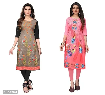 Reliable Crepe Printed Straight Kurta For Women- Pack Of 2