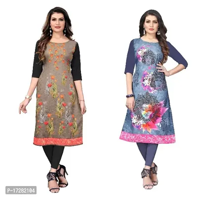 Reliable Crepe Printed Straight Kurta For Women- Pack Of 2