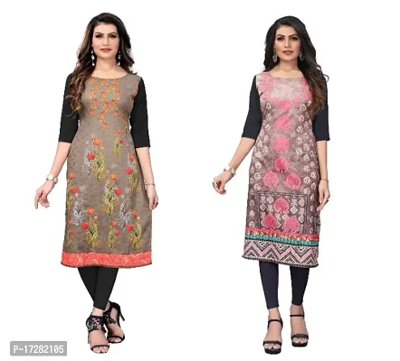 Reliable Crepe Printed Straight Kurta For Women- Pack Of 2-thumb0