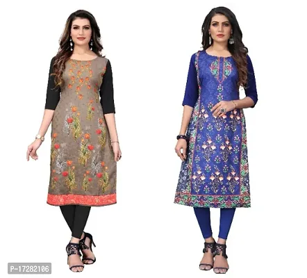 Reliable Crepe Printed Straight Kurta For Women- Pack Of 2-thumb0