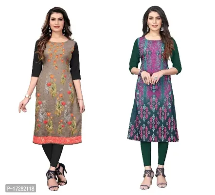 Reliable Crepe Printed Straight Kurta For Women- Pack Of 2