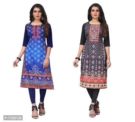 Reliable Crepe Printed Straight Kurta For Women- Pack Of 2-thumb0