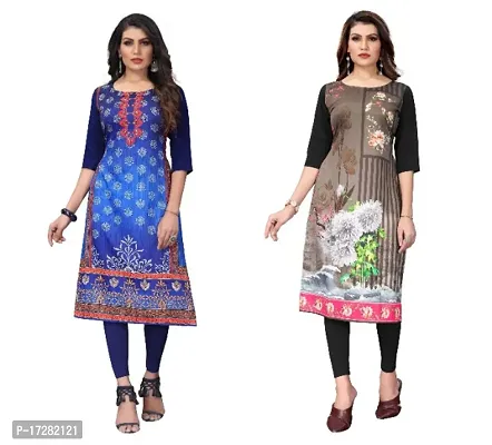 Reliable Crepe Printed Straight Kurta For Women- Pack Of 2