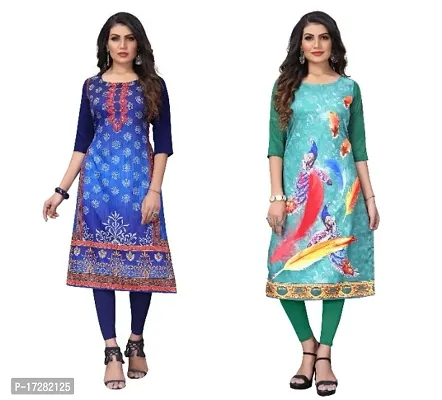 Reliable Crepe Printed Straight Kurta For Women- Pack Of 2