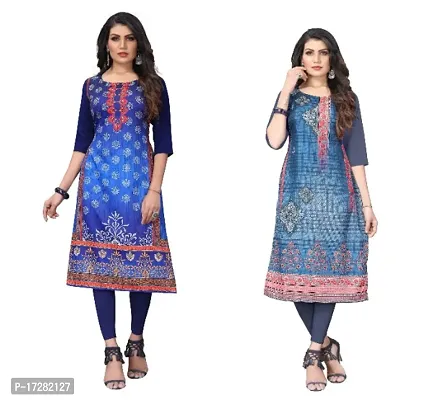 Reliable Crepe Printed Straight Kurta For Women- Pack Of 2