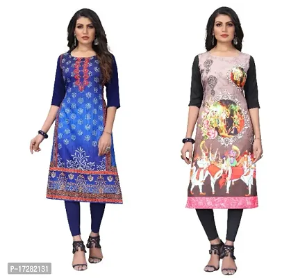 Reliable Crepe Printed Straight Kurta For Women- Pack Of 2