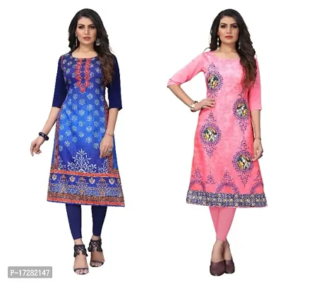 Reliable Crepe Printed Straight Kurta For Women- Pack Of 2-thumb0