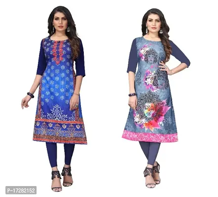 Reliable Crepe Printed Straight Kurta For Women- Pack Of 2-thumb0