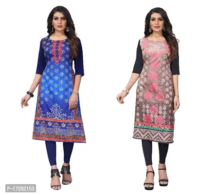 Reliable Crepe Printed Straight Kurta For Women- Pack Of 2