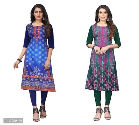 Reliable Crepe Printed Straight Kurta For Women- Pack Of 2-thumb0