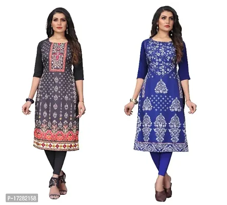 Reliable Crepe Printed Straight Kurta For Women- Pack Of 2-thumb0