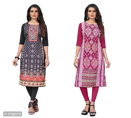 Reliable Crepe Printed Straight Kurta For Women- Pack Of 2