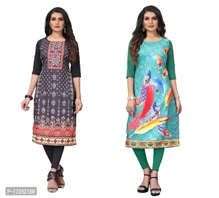 Reliable Crepe Printed Straight Kurta For Women- Pack Of 2-thumb0