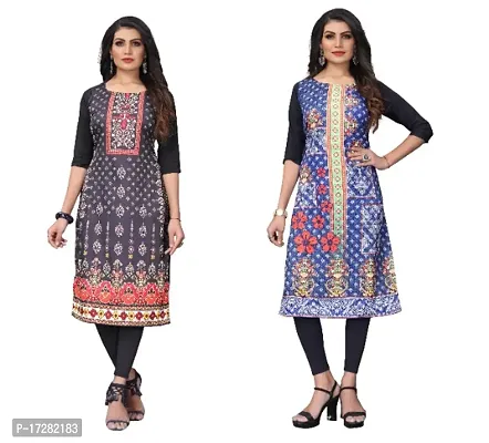 Reliable Crepe Printed Straight Kurta For Women- Pack Of 2-thumb0