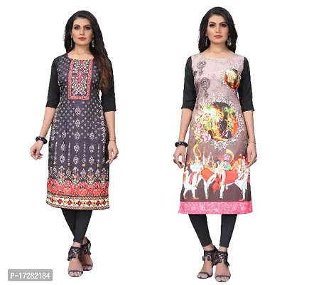 Reliable Crepe Printed Straight Kurta For Women- Pack Of 2