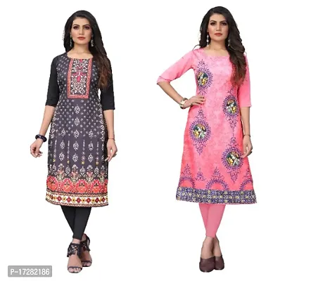 Reliable Crepe Printed Straight Kurta For Women- Pack Of 2-thumb0