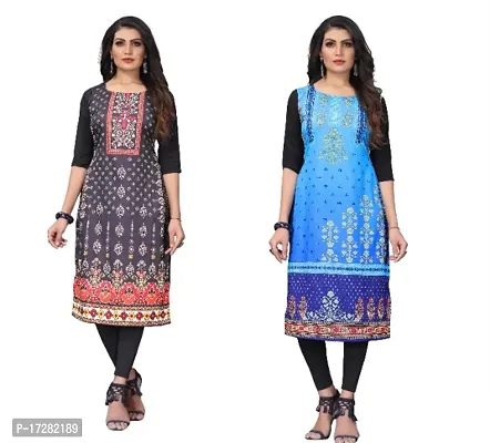 Reliable Crepe Printed Straight Kurta For Women- Pack Of 2-thumb0