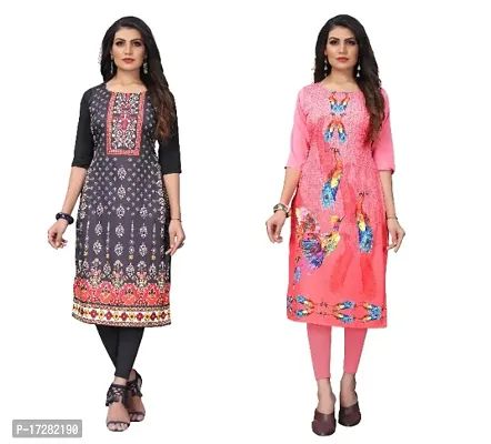 Reliable Crepe Printed Straight Kurta For Women- Pack Of 2-thumb0