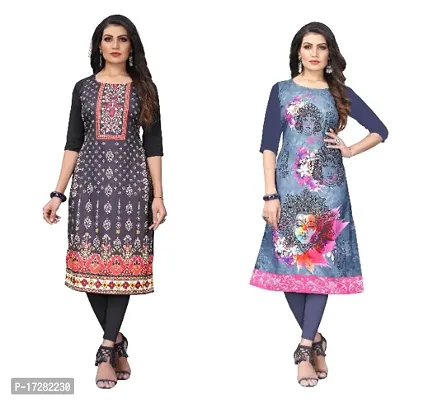 Reliable Crepe Printed Straight Kurta For Women- Pack Of 2