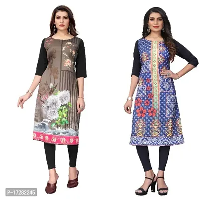 Reliable Crepe Printed Straight Kurta For Women- Pack Of 2-thumb0