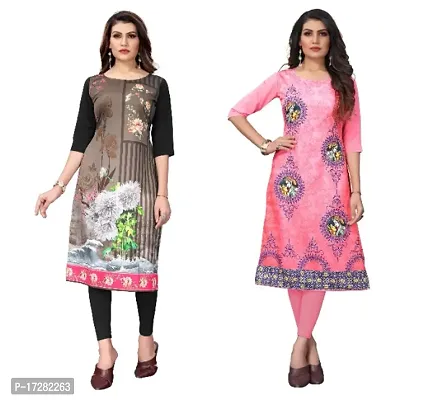 Reliable Crepe Printed Straight Kurta For Women- Pack Of 2-thumb0