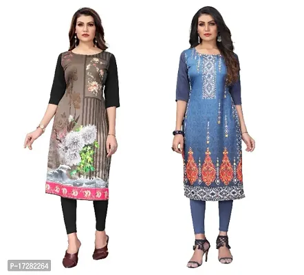 Reliable Crepe Printed Straight Kurta For Women- Pack Of 2-thumb0