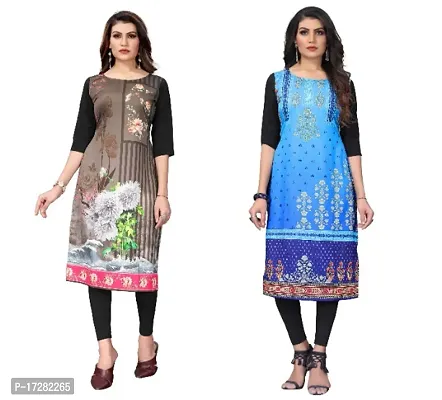 Reliable Crepe Printed Straight Kurta For Women- Pack Of 2-thumb0