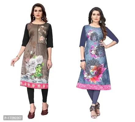 Reliable Crepe Printed Straight Kurta For Women- Pack Of 2-thumb0