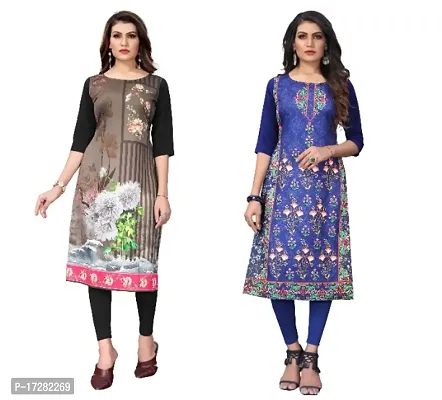 Reliable Crepe Printed Straight Kurta For Women- Pack Of 2-thumb0