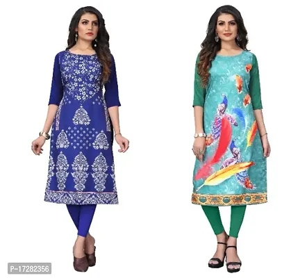 Reliable Crepe Printed Straight Kurta For Women- Pack Of 2-thumb0