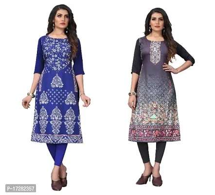 Reliable Crepe Printed Straight Kurta For Women- Pack Of 2-thumb0