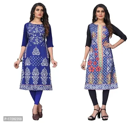 Reliable Crepe Printed Straight Kurta For Women- Pack Of 2-thumb0