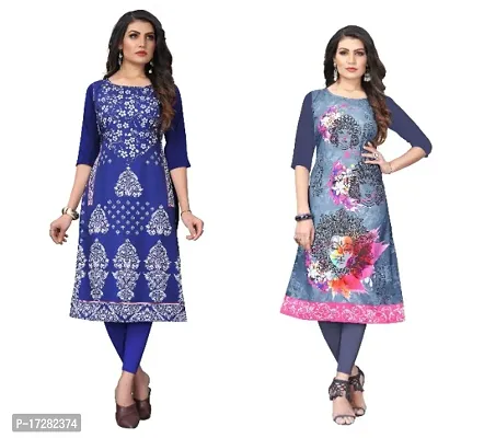 Reliable Crepe Printed Straight Kurta For Women- Pack Of 2-thumb0