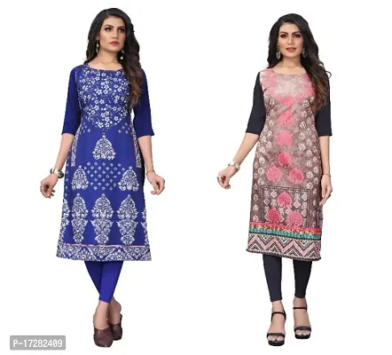 Reliable Crepe Printed Straight Kurta For Women- Pack Of 2-thumb0