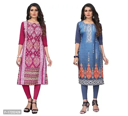 Reliable Crepe Printed Straight Kurta For Women- Pack Of 2-thumb0