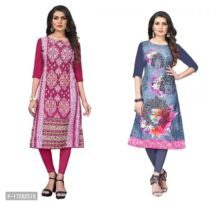 Reliable Crepe Printed Straight Kurta For Women- Pack Of 2