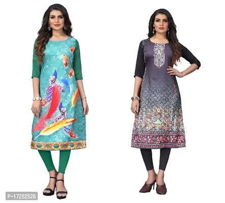 Reliable Crepe Printed Straight Kurta For Women- Pack Of 2