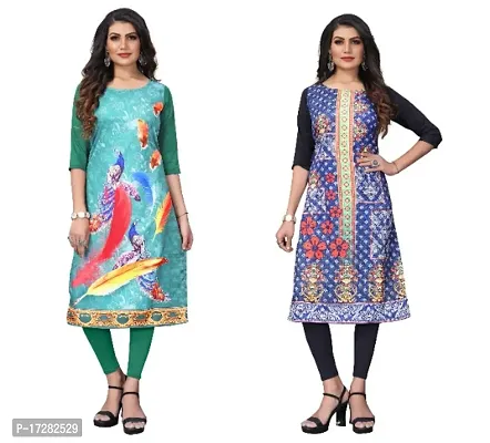 Reliable Crepe Printed Straight Kurta For Women- Pack Of 2-thumb0